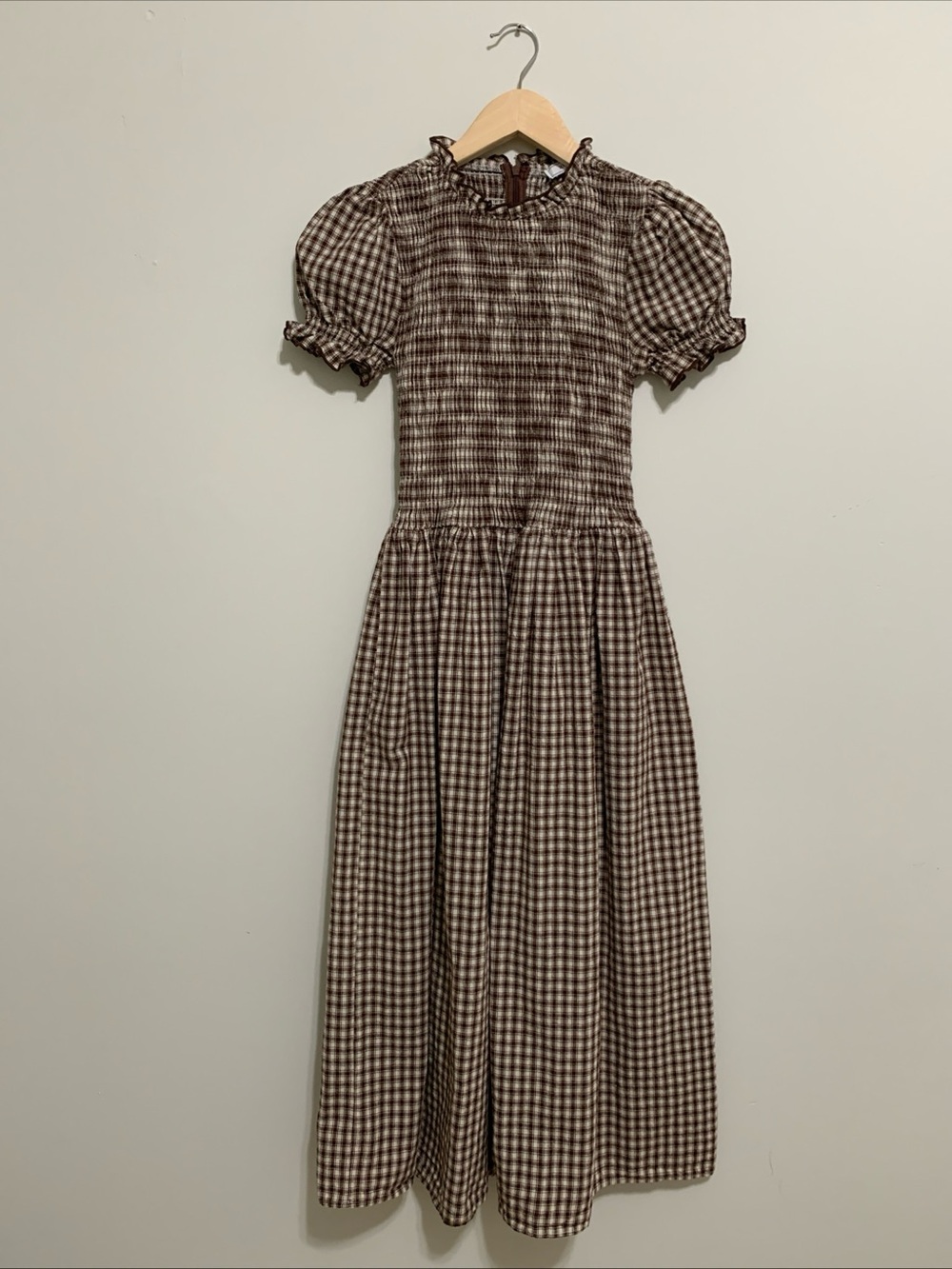 RIHOAS Brown Gingham Smocked Maxi Dress - Picture 6 of 10